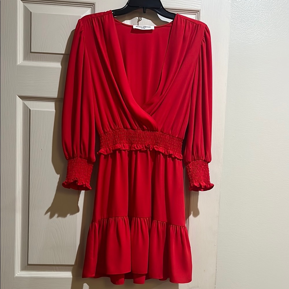Red Ruffled Wrap Dress with Cowl Neck